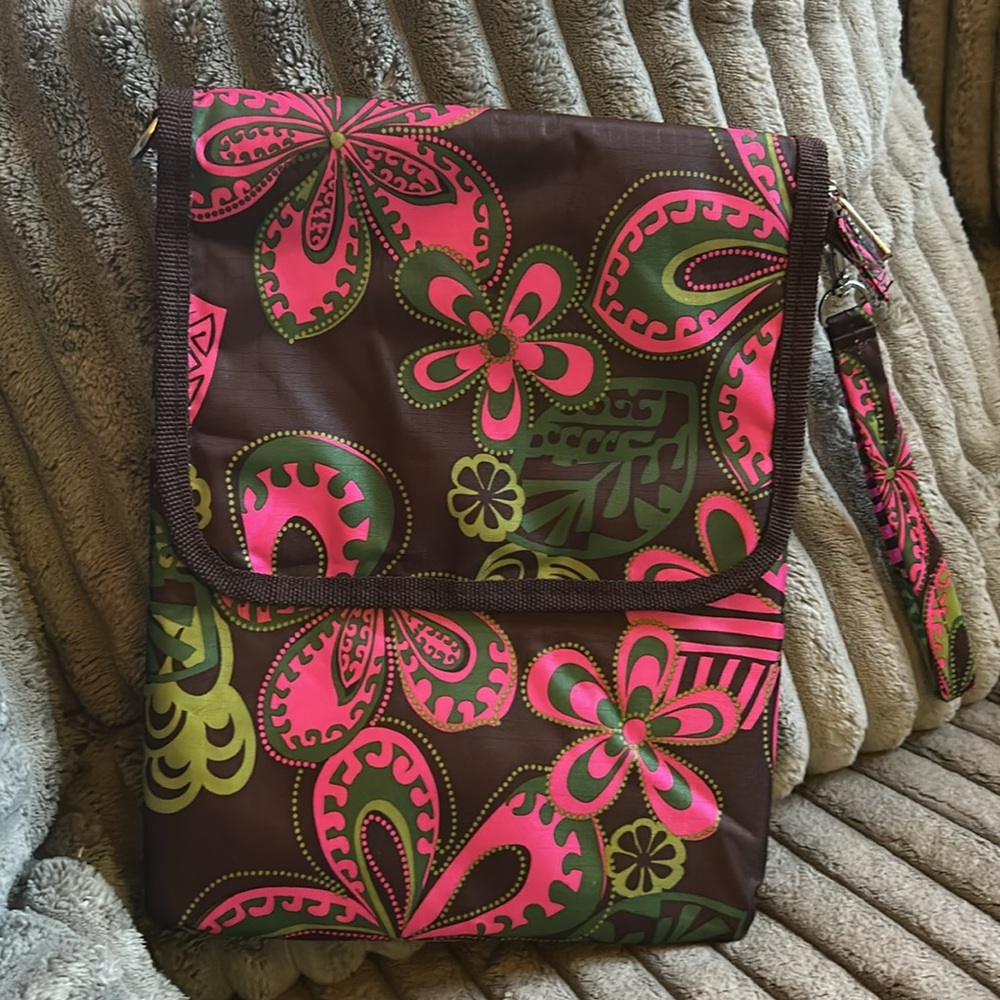Li'Shay Floral Printed Padded Crossbody Bag Tablet E-Reader Patterned Bag 🤎🩷💚